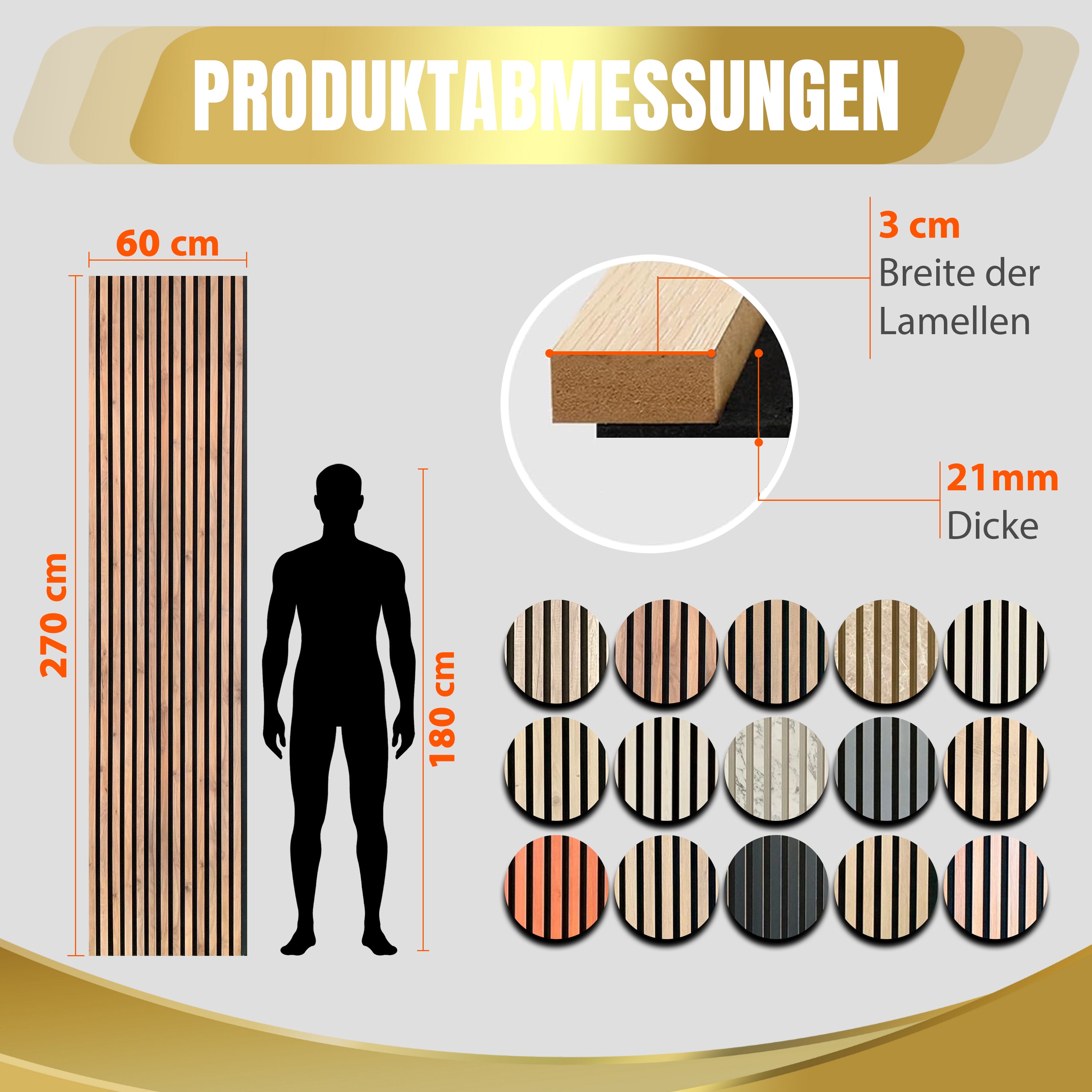 Akustikpaneele MDF Holz 60x270 cm, 21 mm Dicke | Akustikplatten | Amalfi | Selbstabholer Preis