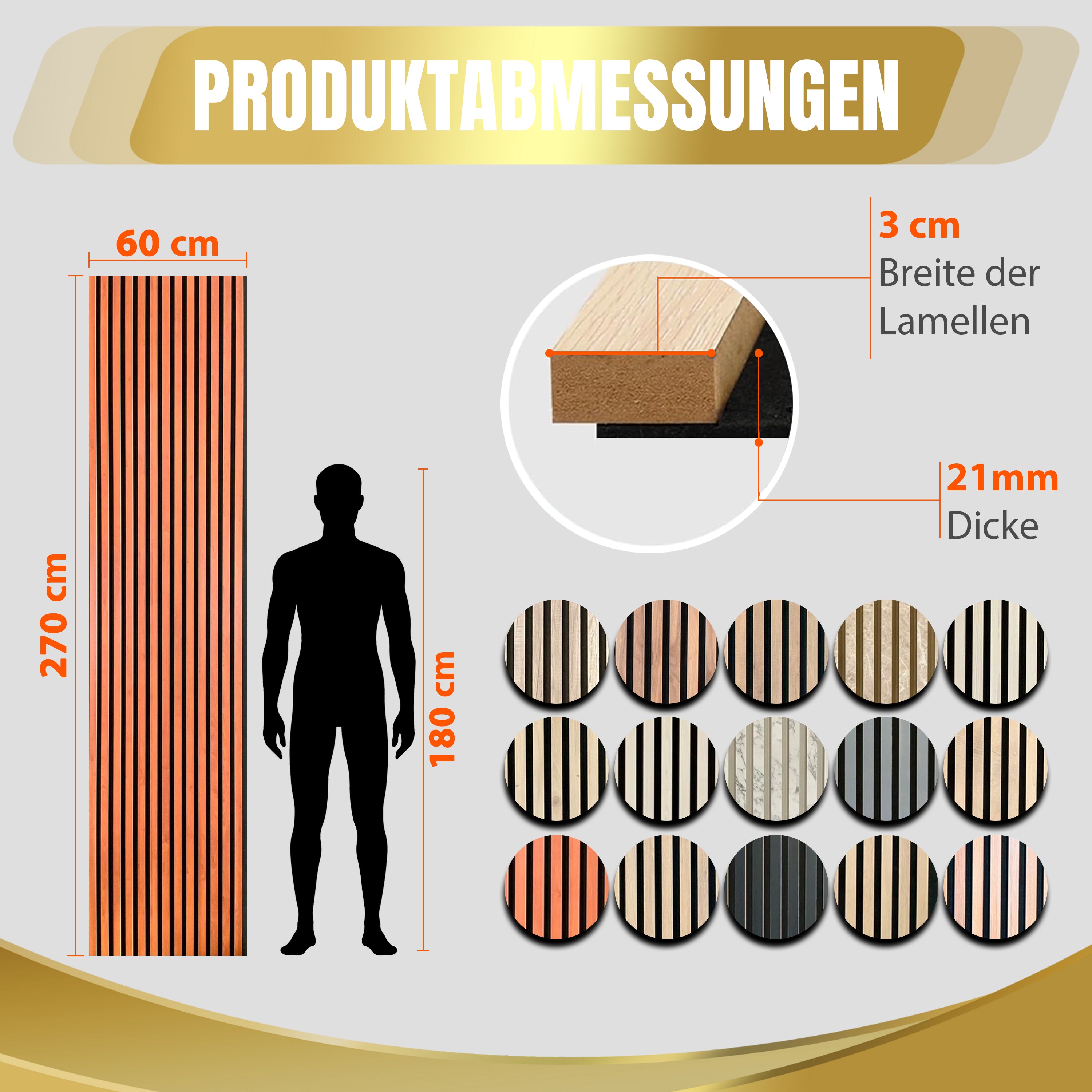 Akustikpaneele MDF Holz 60x270 cm, 21 mm Dicke | Akustikplatten | Napolyon | Selbstabholer Preis