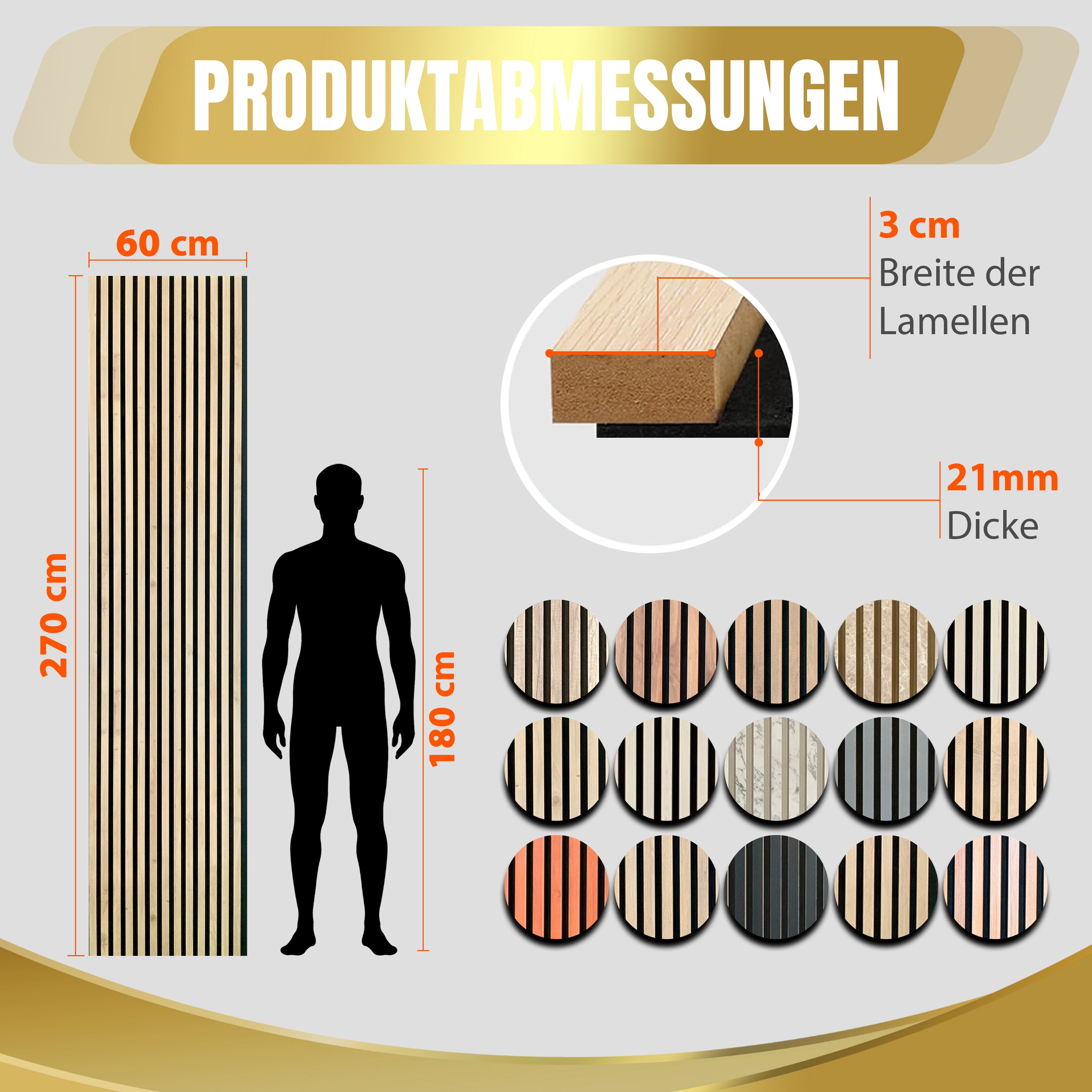 Akustikpaneele MDF Holz 60x270 cm, 21 mm Dicke | Akustikplatten | Cadiz | Selbstabholer Preis