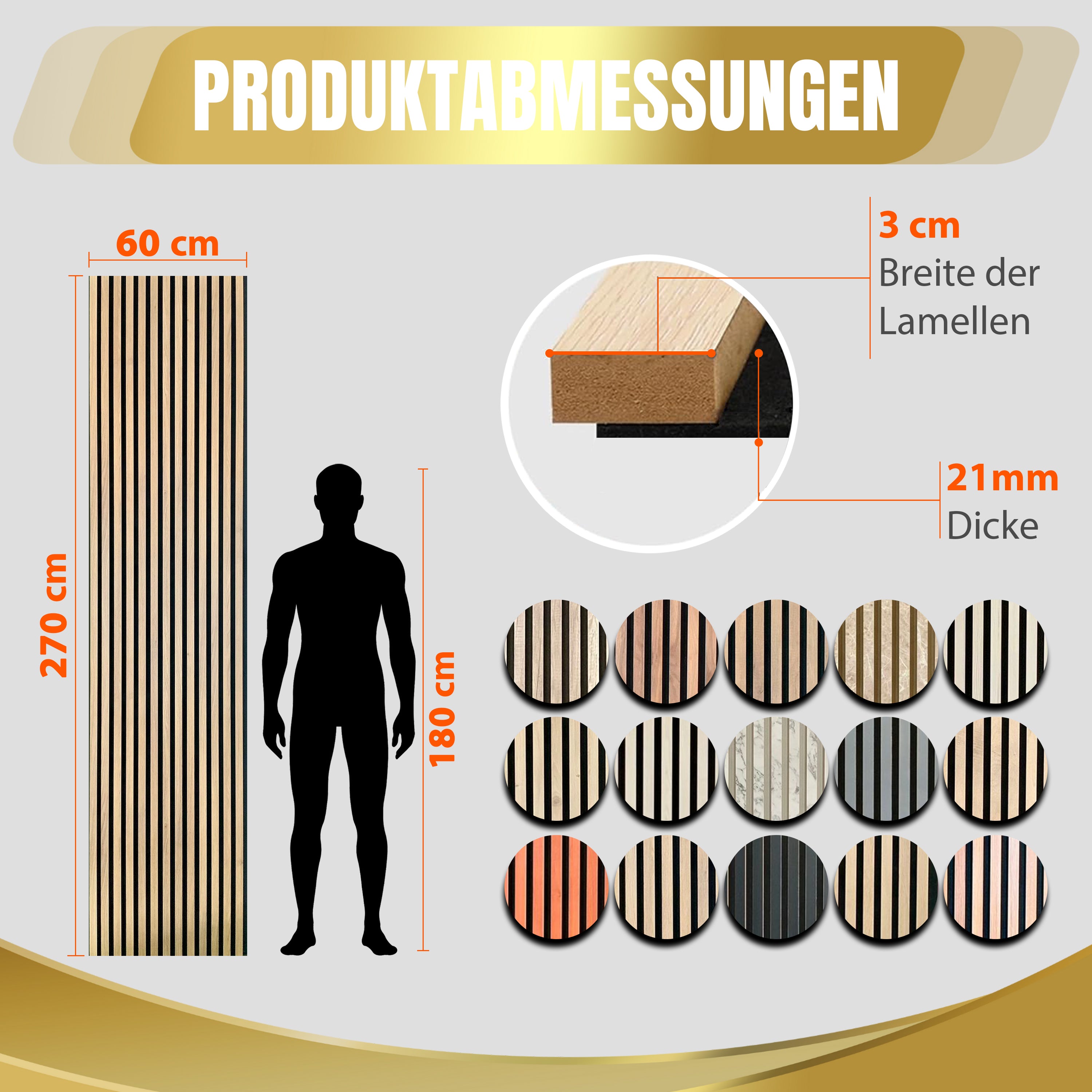 Akustikpaneele MDF Holz 60x270 cm, 21 mm Dicke | Akustikplatten | Nagano Eiche | Selbstabholer Preis